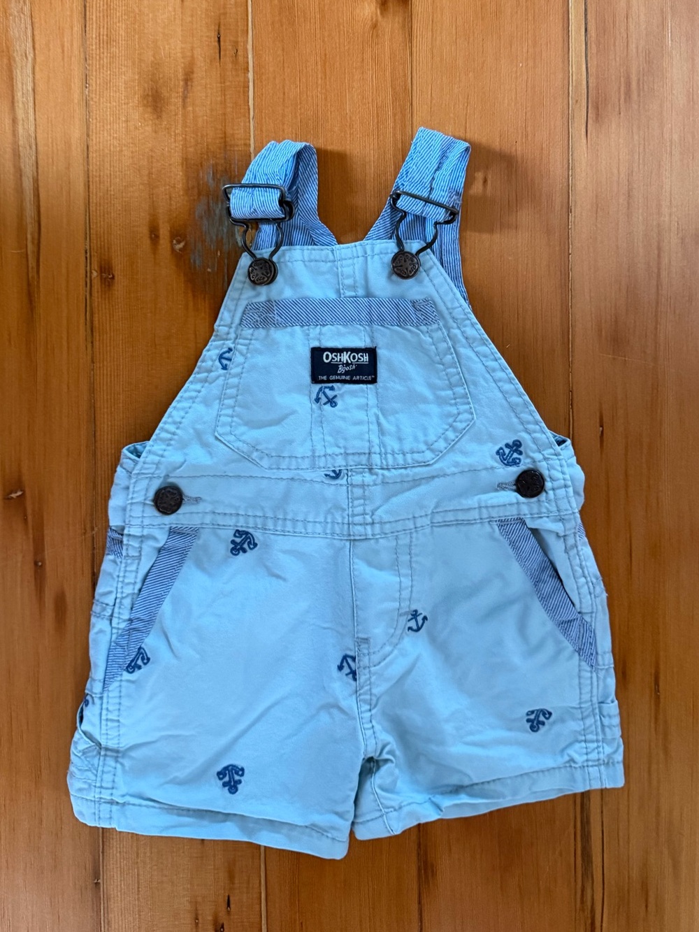 OshKosh B'gosh Light Blue Anchor Embroidered Overalls Shorts Size 6M
